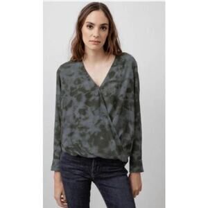 Rails Womens Size Large Hillary Slate Tie Dye Top Gray Faux Wrap Long Sleeves